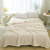 Reversible Warm Winter Sofa Bed Cover Fluffy Throw Bedspread Double Sided Thick Blanket Beige