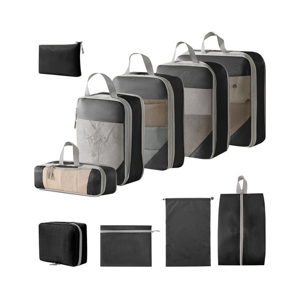 10Pcs Compression Packing Cubes Suitcase Organizer Bag Luggage Storage Black