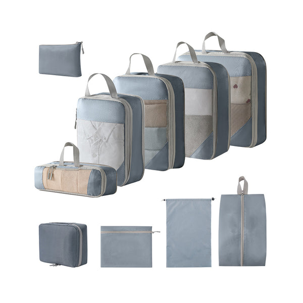 10Pcs Compression Packing Cubes Suitcase Organizer Bag Luggage Storage Grey