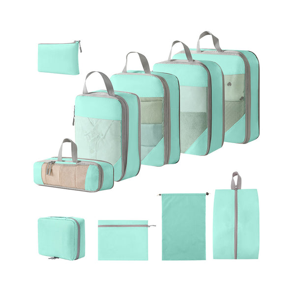 10Pcs Compression Packing Cubes Suitcase Organizer Bag Luggage Storage Acid Blue
