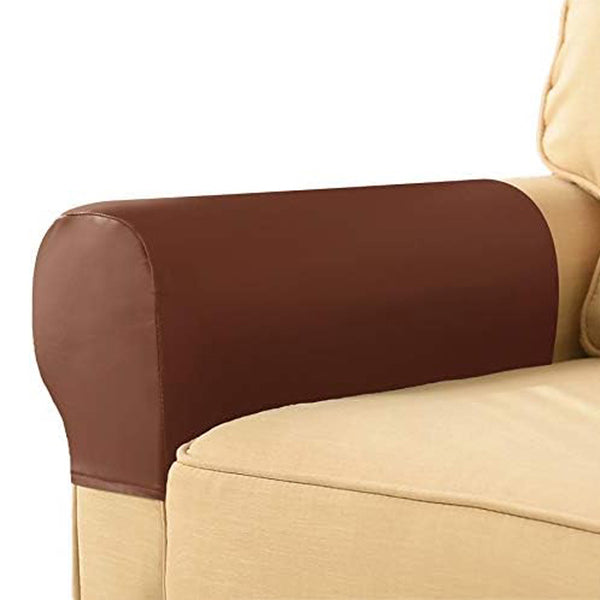 Pair of Sofa Armrest Covers Removable Stretch Couch Arm Protectors Brown