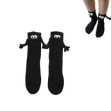 Pair of Funny Magnetic Suction 3D Doll Couple Holding Hands Socks for Women Men Black