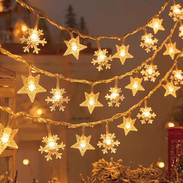 2 Modes Star Snowflakes Fairy String Lights Camping Atmosphere Light Warm White