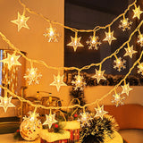 2 Modes Star Snowflakes Fairy String Lights Camping Atmosphere Light Warm White