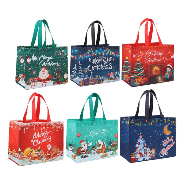 6Pcs Christmas Tote Bags With Handle Multifunctional Christmas Gift Bags Xmas Decor Style 3