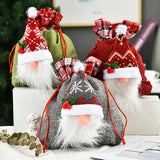 3Pcs 3D Faceless Santa Christmas Gift Bags Candy Bags Christmas Favor Bags Drawstring Bags