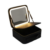 Portable Travel Makeup Case with LED Light Makeup Mirror Rechargeable Makeup Bag Black