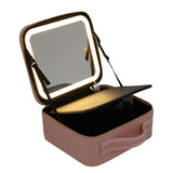 Portable Travel Makeup Case with LED Light Makeup Mirror Rechargeable Makeup Bag Pink