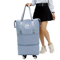 Expandable Wheeled Travel Duffle Bag Travel Foldable Rolling Gym Bag with Wheels Weekend Bag Blue