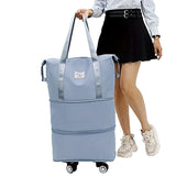 Expandable Wheeled Travel Duffle Bag Travel Foldable Rolling Gym Bag with Wheels Weekend Bag Blue