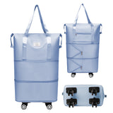Expandable Wheeled Travel Duffle Bag Travel Foldable Rolling Gym Bag with Wheels Weekend Bag Blue