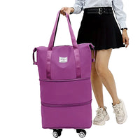 Expandable Wheeled Travel Duffle Bag Travel Foldable Rolling Gym Bag with Wheels Weekend Bag Dark Purple