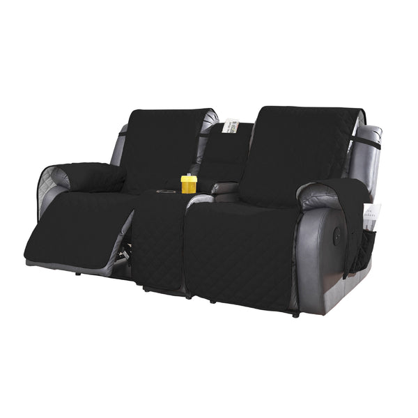 2-Seater Water Resistant Non-Slip Split Recliner Couch Cover with Console Sofa Chair Protector Slipcovers Black