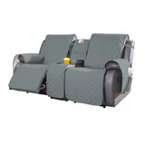 2-Seater Water Resistant Non-Slip Split Recliner Couch Cover with Console Sofa Chair Protector Slipcovers Gray