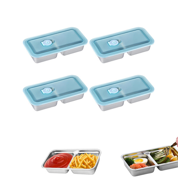 4Pcs Set Grab and Go Snack Containers Food Container for Lunch Snacks Dips Condiments-Double-Compartment