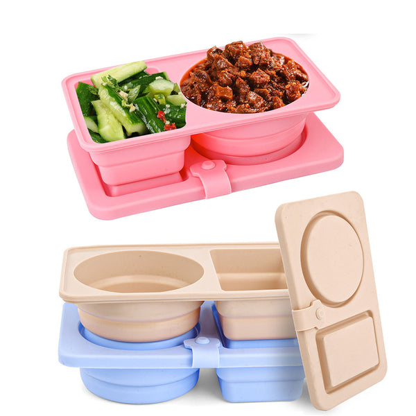 3Pcs Silicone Dual-Compartment Sauce Containers Reusable Snack Containers with Lids for Travel Office Picnic