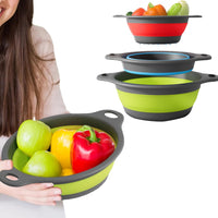 3Pcs Set Foldable Colanders for Vegetables Fruit Draining Baskets with Base Multicolor