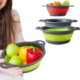 3Pcs Set Foldable Colanders for Vegetables Fruit Draining Baskets with Base Multicolor