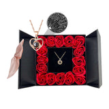 Valentines Preserved Rose with I Love You Necklace for Her Mothers Day Anniversary Birthday Gift Gold