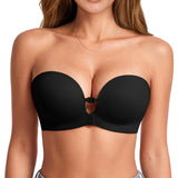 Women Push Up Bra Front Closure Wireless Seamless Convertible Black