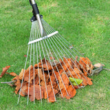 Adjustable Metal Leaf Rake Long Handle for Lawn Garden Yard Soil Loosening