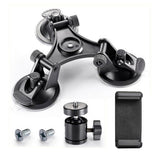 Triple Suction Cup Mount for GoPro and Action Cameras  Adjustable Camera Mount with Phone Clamp