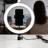 10 Inch Ring Light with Flexible Phone Holder Adjustable Brightness for Selfie Video Recording