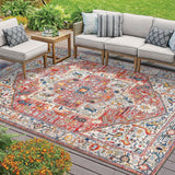 Rectangle Retro Area Rug Printed Floor Mat Non-Slip Red