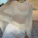 Women Summer Beach Cover Up Irregular Sheer Poncho Shawl Beige
