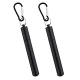 2 PCS Collapsible Stainless Steel Travel Straws with Keychain Cases Black