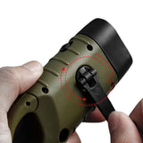 Hand Crank Solar Powered Emergency LED Flashlight – Rechargeable Light Military Green