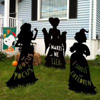 3Pcs Set Halloween Black Hocus Pocus Witches Garden Silhouette Yard Signs with Stakes