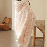 Winter Warm Blanket Jacquard Thickened Multi-Functional Blanket with Hood and Gloves Pink