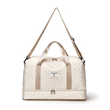 Large Capacity Travel Duffel Bag Versatile Shoulder Crossbody Weekender Bag with Shoe Compartment Beige