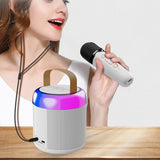 Portable Singing Machine Bluetooth Mini Karaoke Speaker with 2 Wireless Microphones White