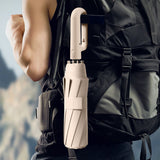 Automatic 10-Rib Folding Umbrella with Carabiner Handle Windproof Beige