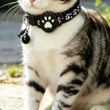 Adjustable Cat Collar with Holder Compatible with Apple AirTag Reflective Collar with Bell for Kittens Cats Black