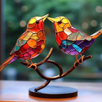 2 Birds On Branch Ornaments Stained Birds Decorations