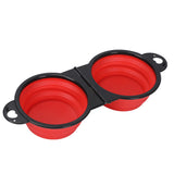 Foldable Dual Pet Bowl Portable for Cats and Dogs Home Outdoor Red