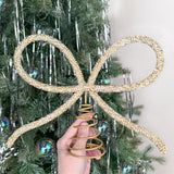 Sparkling Christmas Tree Top Bow Elegant Holiday Decoration Gold