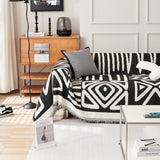 Boho Couch Cover Geometric Sofa Blanket Furniture Protector Black