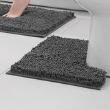 2 PCS Absorbent Bathroom Mat and U Shape Toilet Rug Set Dark Grey