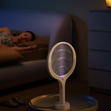 Electric Mosquito Racket Rotating Head Fly Swatter Telescopic Mosquito Zapper with Base