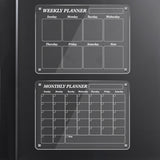 Set of 2Pcs Acrylic Magnetic Calendar for Fridge Clear Dry Erase Board Planner with 5 Colorful Markers Monthly and Weekly