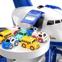 Kids Airplane Toys Set - Car Race Tracks with 8 Small Car Toys and 14 Traffic Signs