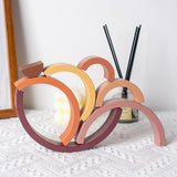 Wooden Rainbow Stacker Nesting Puzzle Blocks Jigsaw Montessori Toys Brown