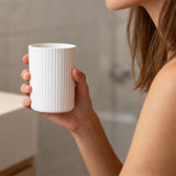 6 Pcs Bathroom Wash Set with Bamboo Lids and Plastic Body White