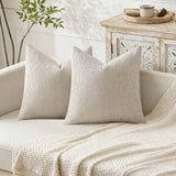 2 Pack Chenille Knit Throw Pillow Covers for Couch Sofa Bed Beige