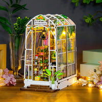 3D DIY Book Nook Puzzle Kit Garden House Miniature Dollhouse Shelf Insert