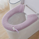 Winter Warm Toilet Seat Cover Elastic Bathroom Closestool Toilet Seat Cover Pad Mat Light Purple